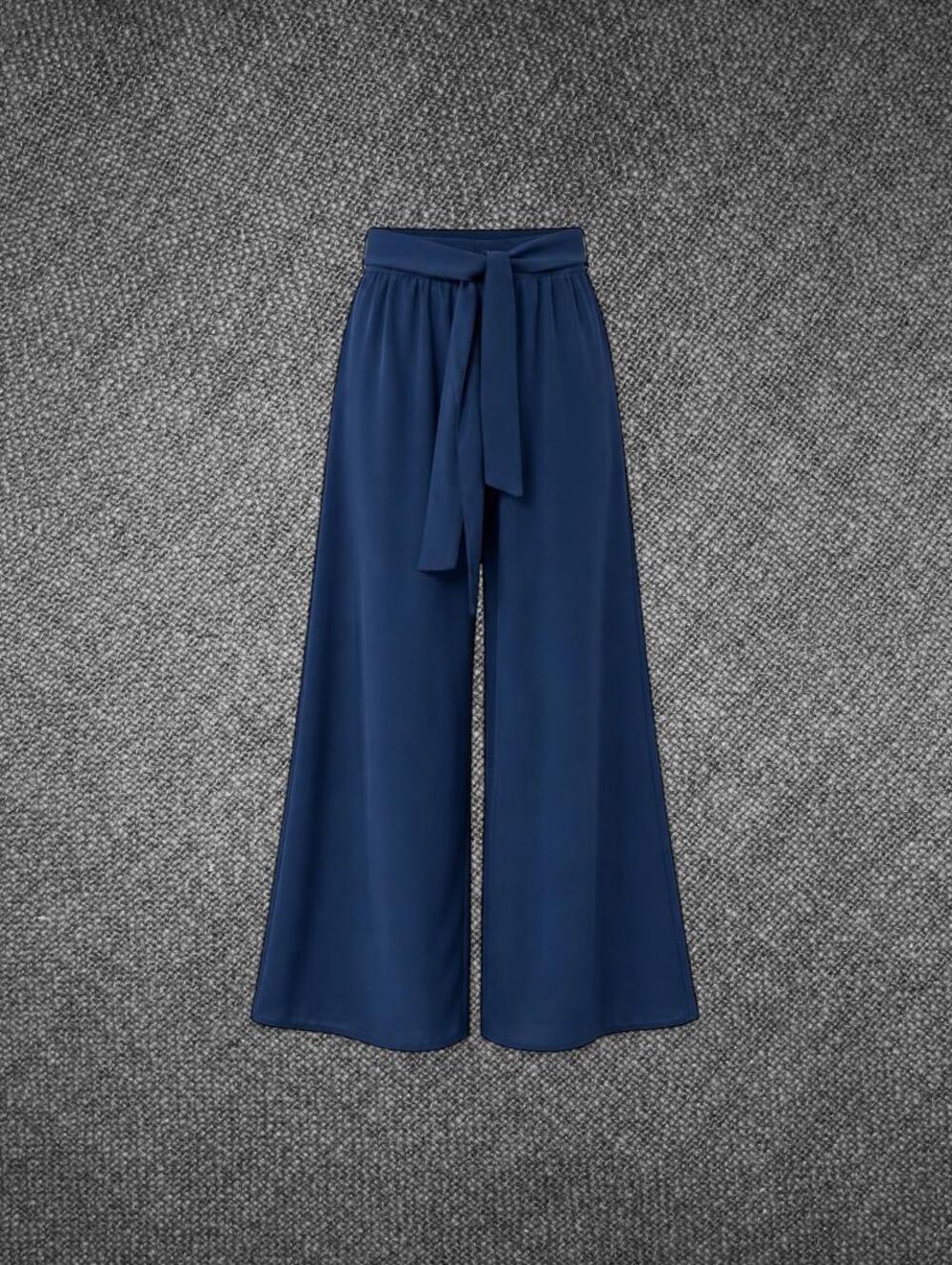 Papaya Navy Blue High Waist Wide Leg Tie Waist Pants